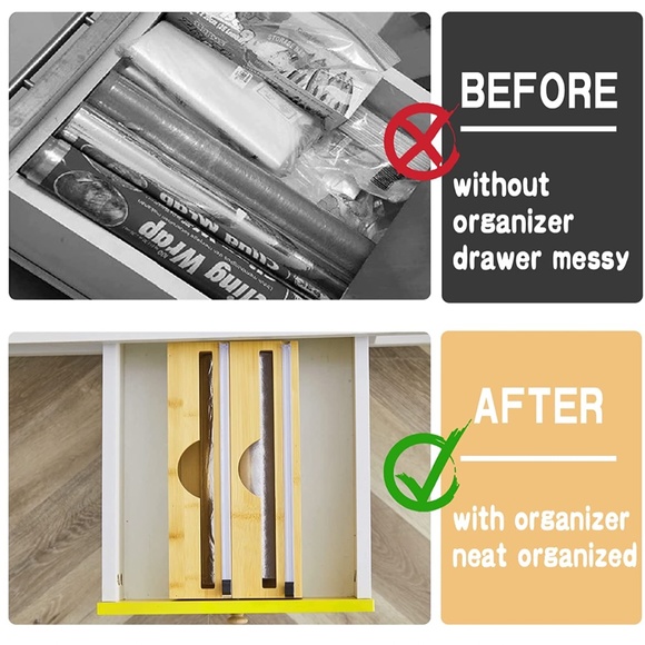 NEW 2 in1 Foil and Plastic Wrap Organizer Wrap Dispenser with Cutter - Picture 4 of 8